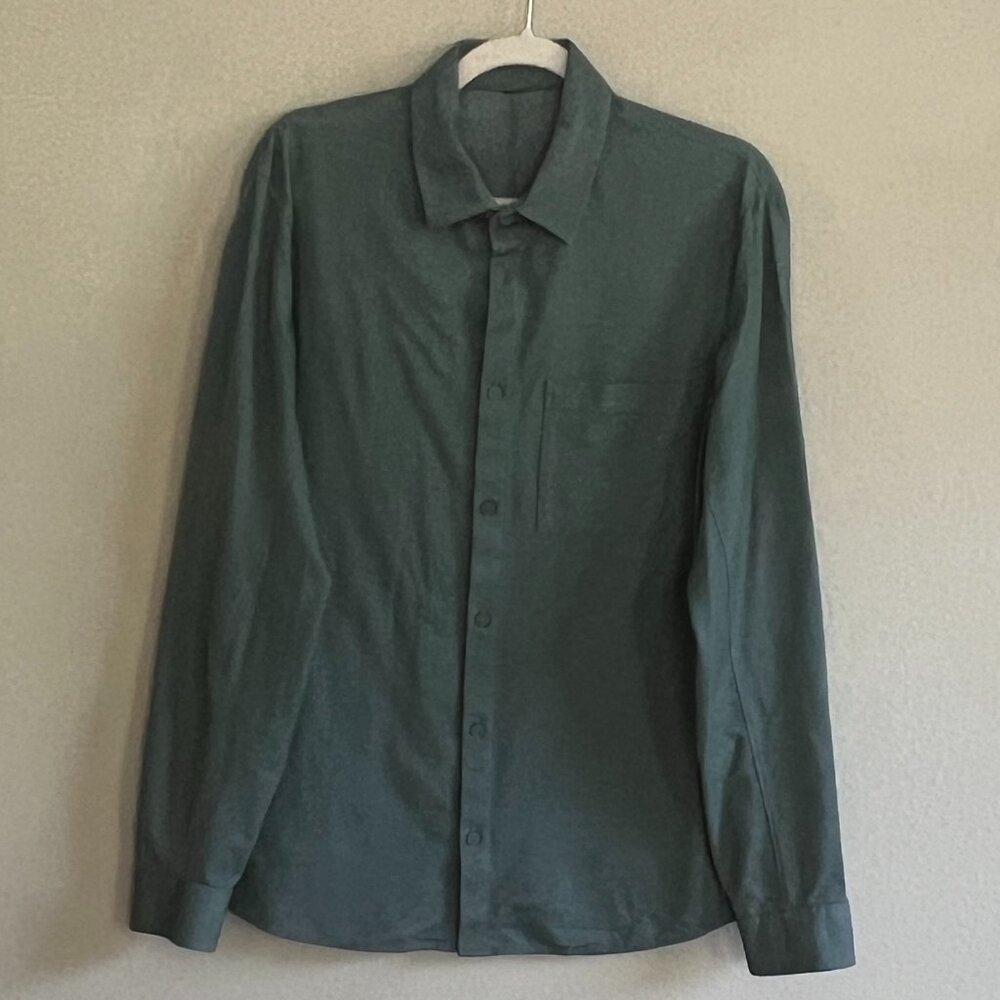 Business Casual Green Cotton Button Down